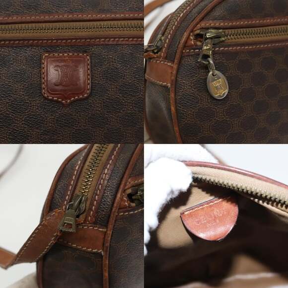 CELINE Macadam Canvas Shoulder Bag Pvc Leather Brown Gold - Picture 11 of 13